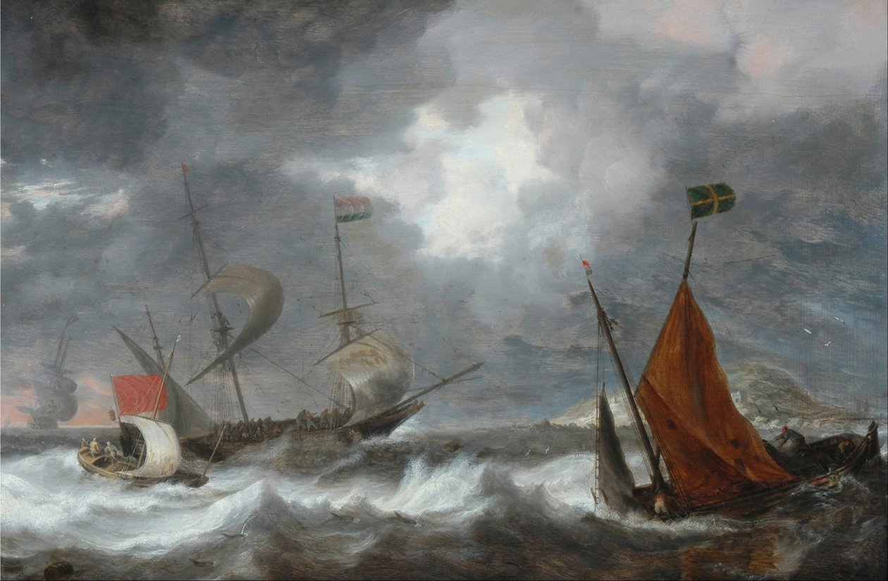 Seesturm mit Segelschiffen von Bonaventura Peeters