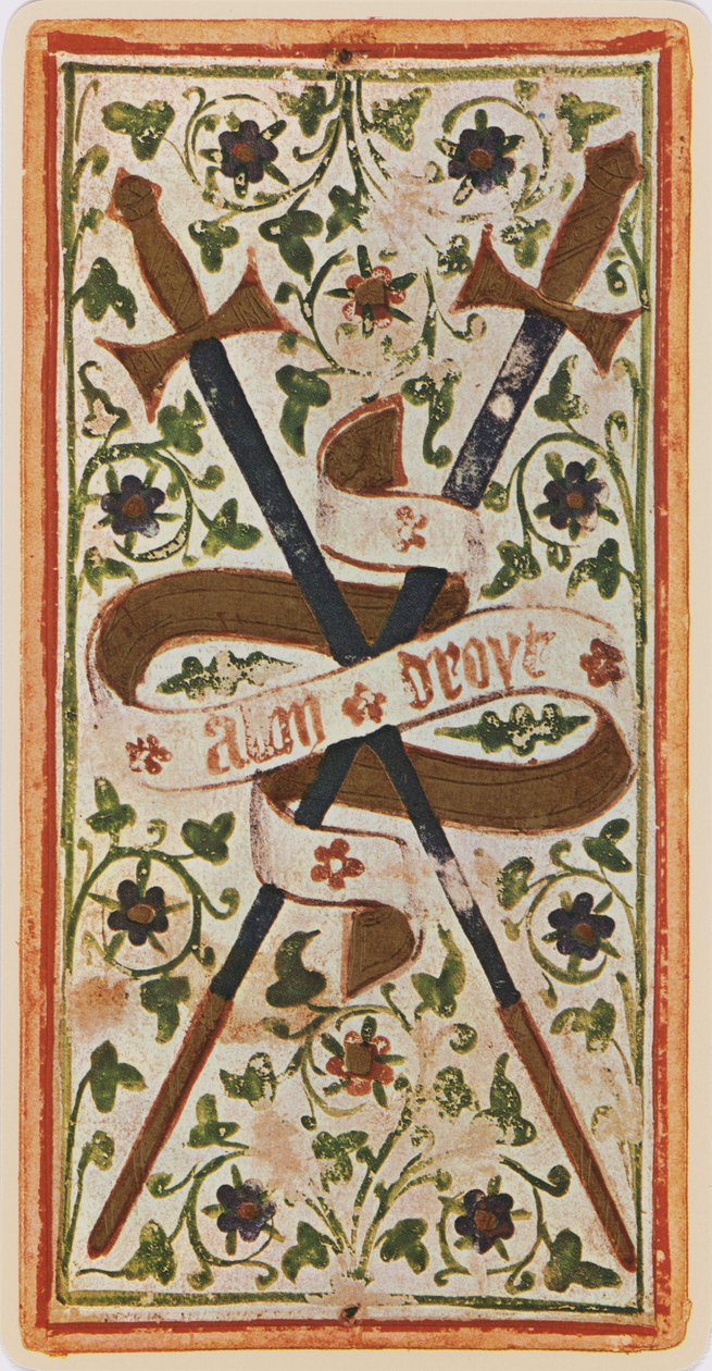 Die Zwei der Schwerter, Faksimile einer Tarotkarte aus dem 