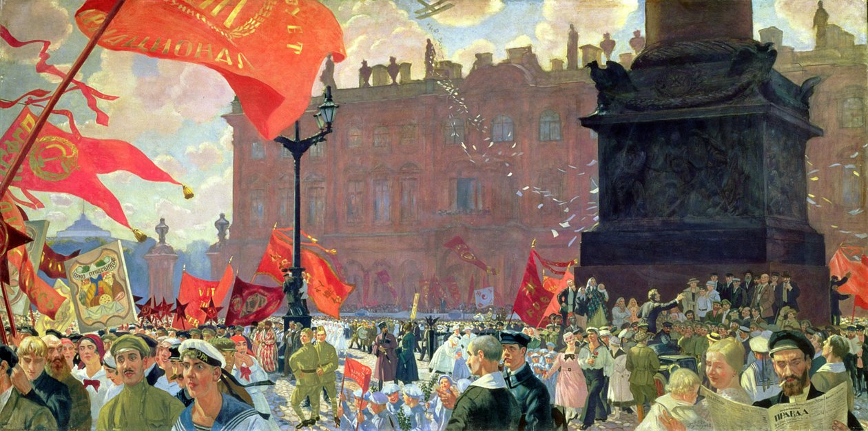 Feierlichkeiten zur Eröffnung des Zweiten Kongresses der Komintern und Demonstration auf dem Uritsky (Palast) Platz in Petrograd am 19. Juli 1920 von Boris Mikhailovich Kustodiev