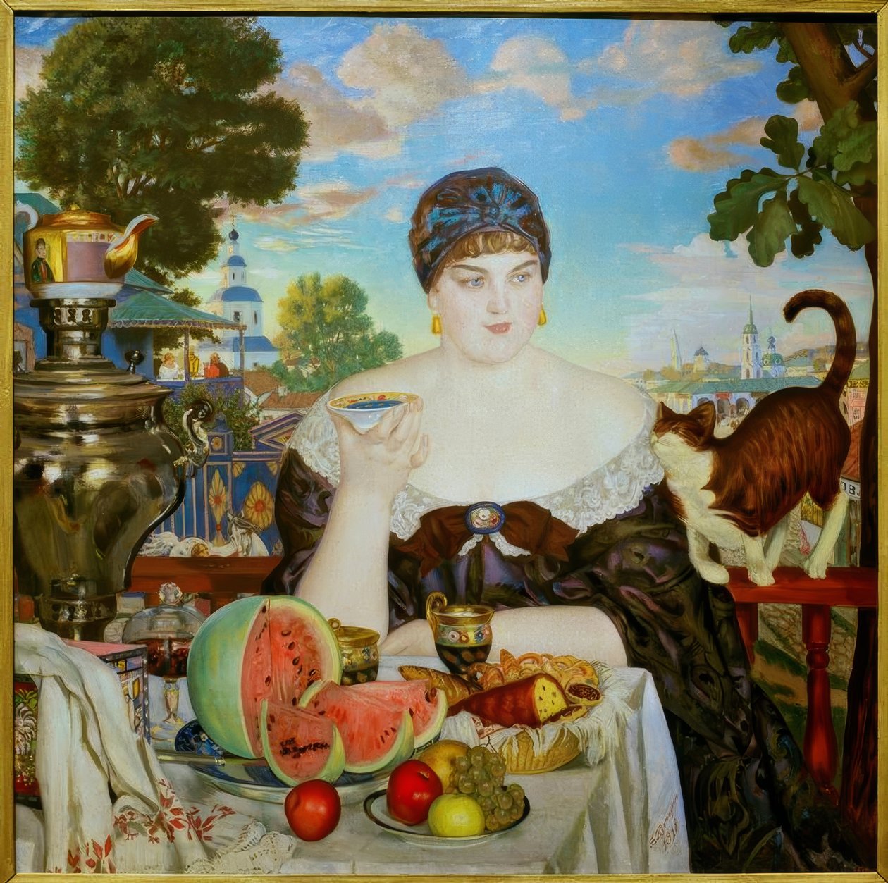 Kaufmannsfrau beim Tee von Boris Mikhailovich Kustodiev