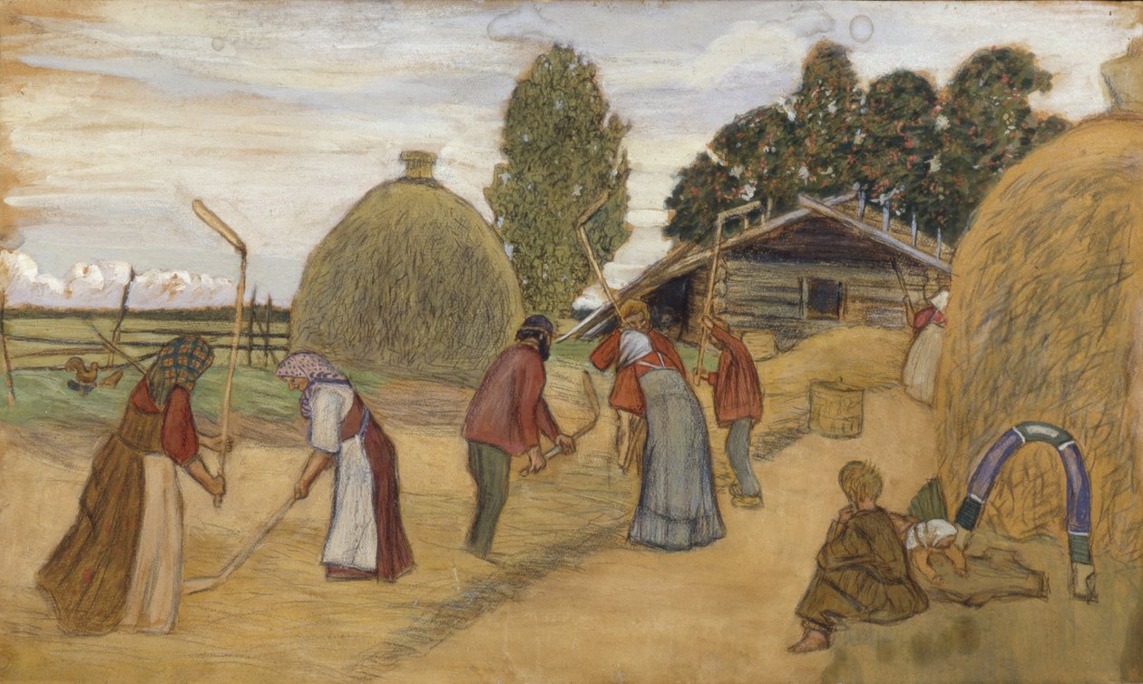 Dreschboden, 1918 von Boris Mikhailovich Kustodiev
