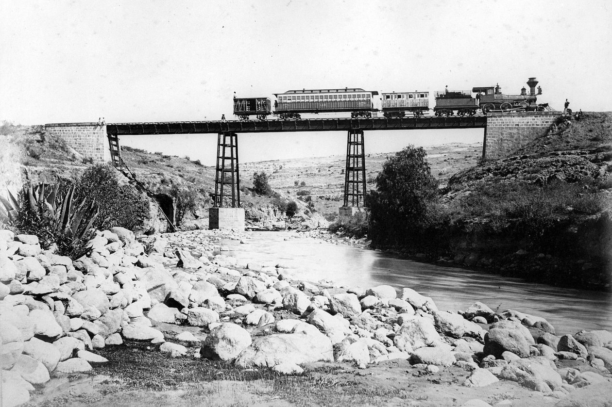 Zug überquert eine Brücke in den Britischen Westindien, um 1880 von British Photographer