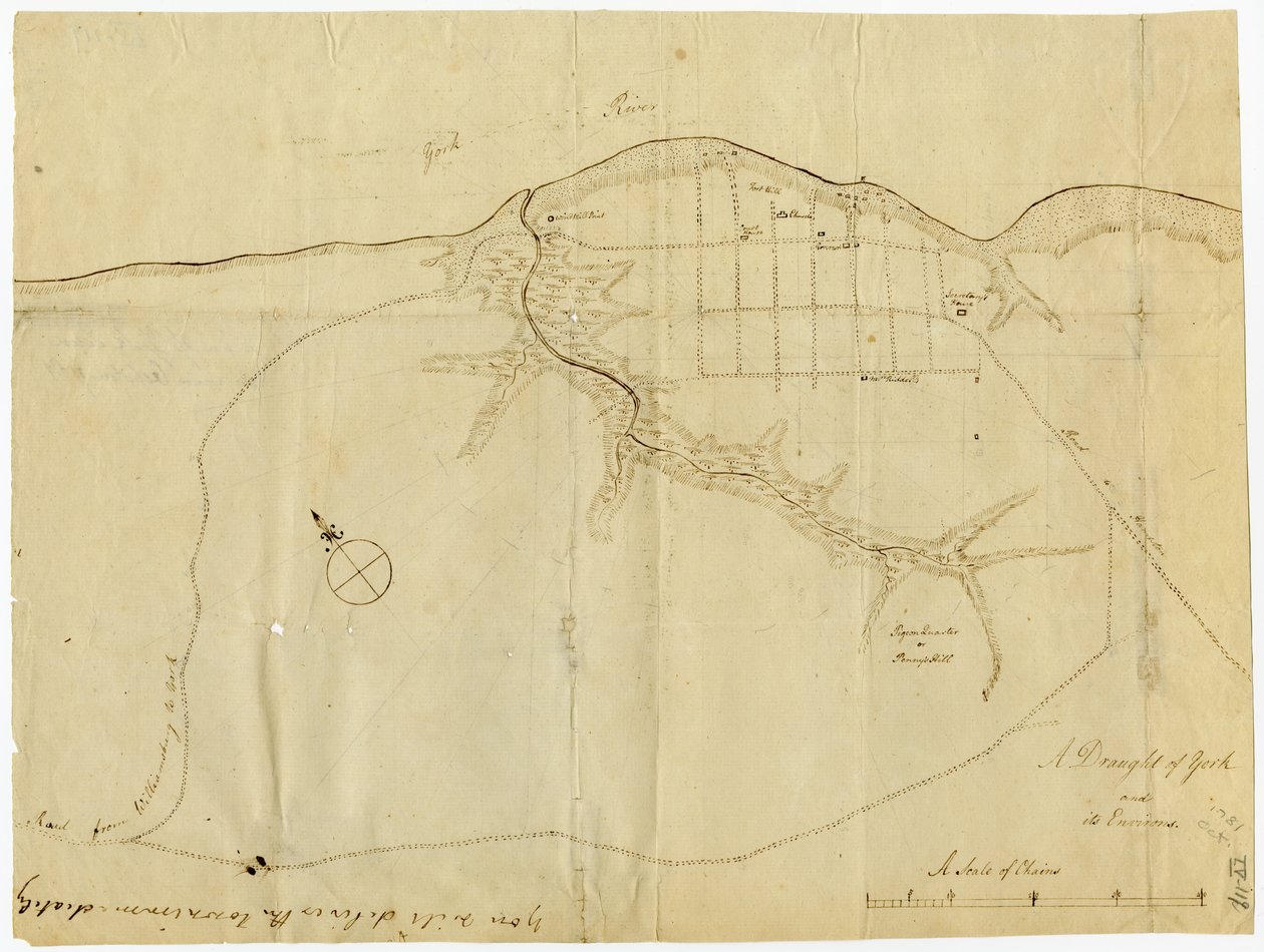Karte von Yorktown, Virginia, Oktober 1781 von British School