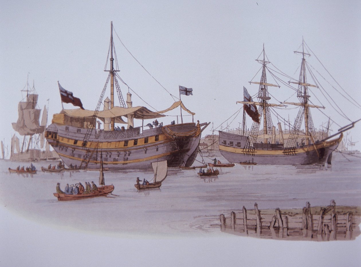 Viktorianisches Gefängnisschiff auf der Themse von British School