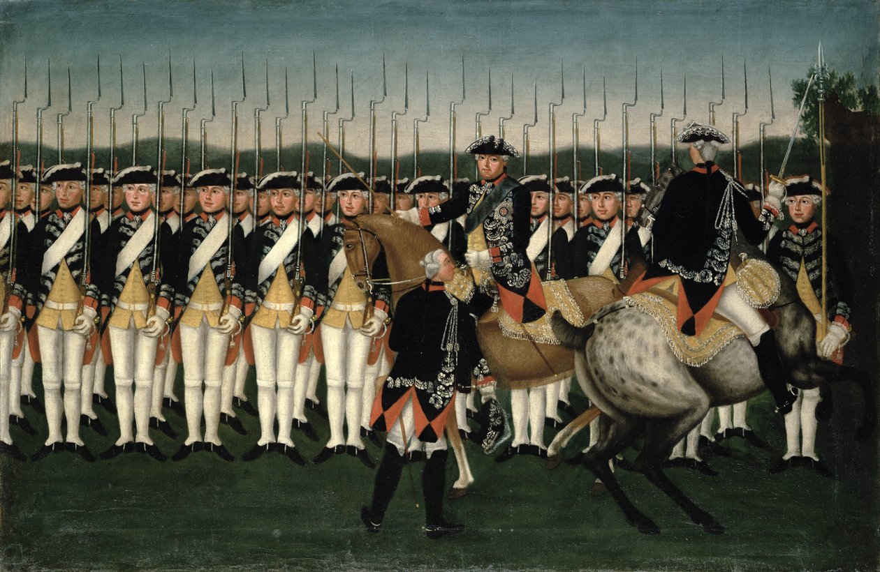 Friedrich II (1712-86) mit dem Hessen-Garde-Regiment von Brock