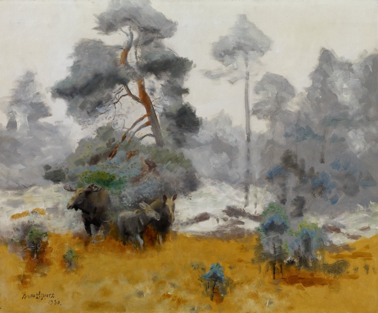 Elchfamilie betritt eine Lichtung, 1930 von Bruno Andreas Liljefors