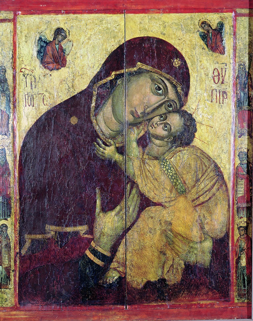 Die Jungfrau Eleousa, aus Nessebar, Bulgarien, 13.-14. Jahrhundert (Tempera auf Holztafel) von Byzantine