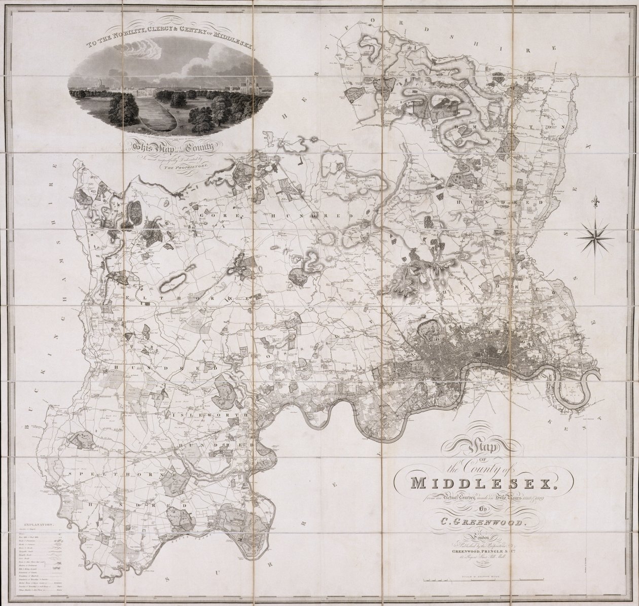 Karte der Grafschaft Middlesex, veröffentlicht 1819 von C. Greenwood