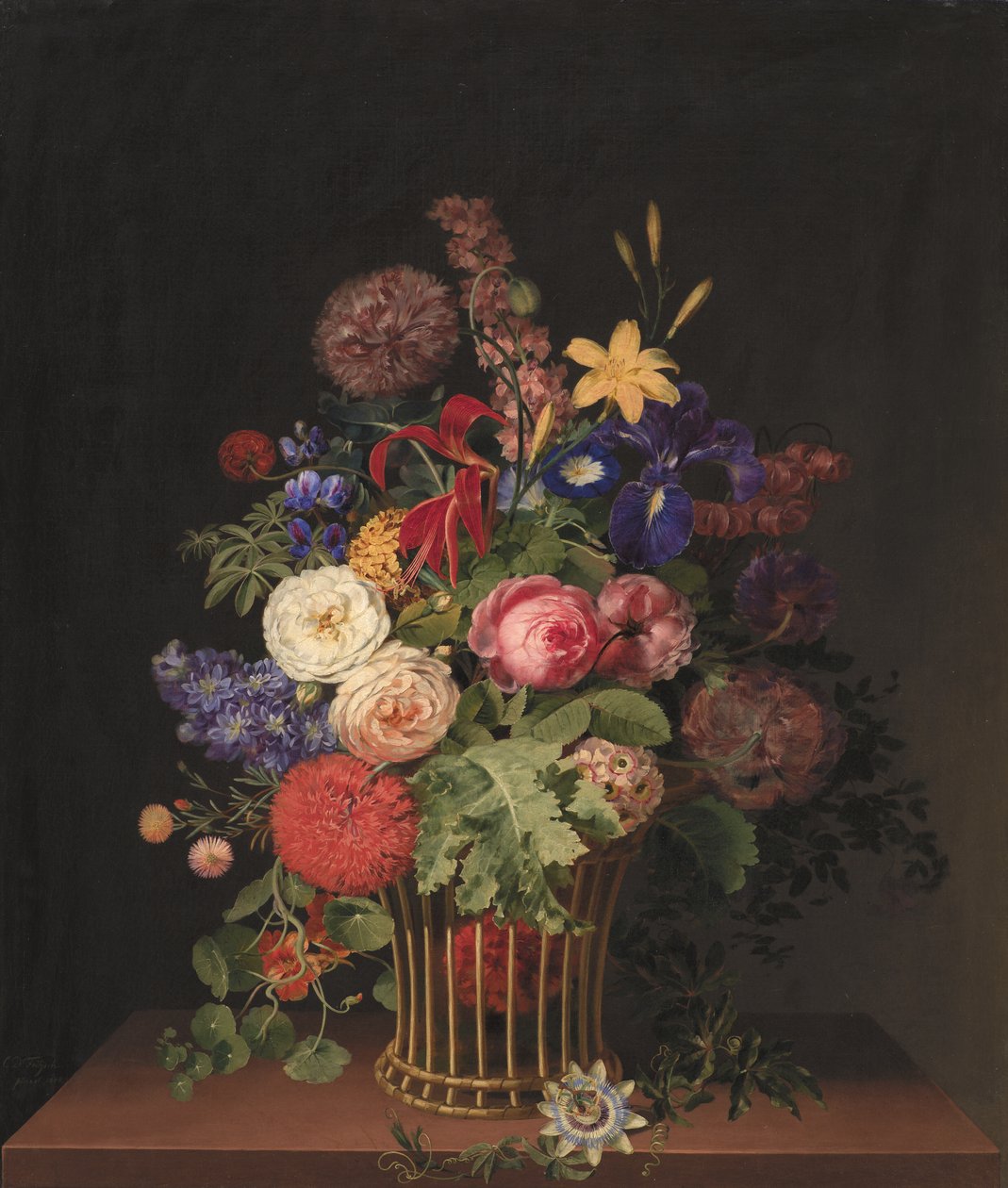 Ein leichter Weidenkorb mit Blumen von C.D. Fritzsch