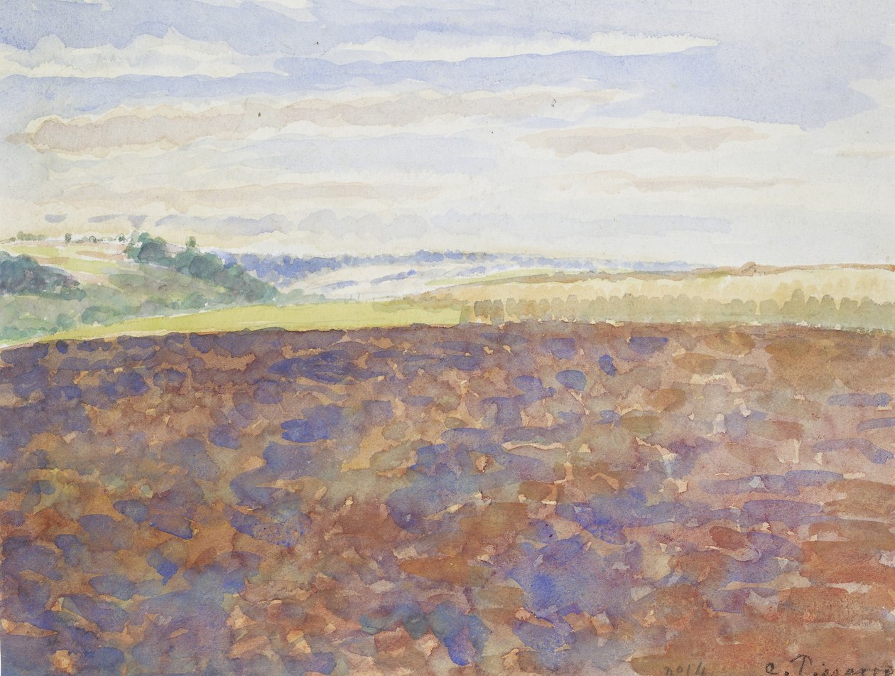 Studie einer Landschaft mit einem gepflügten Feld, Eragny-sur-Epte, ca. 1886 - 1890 von Camille Jacob Pissarro