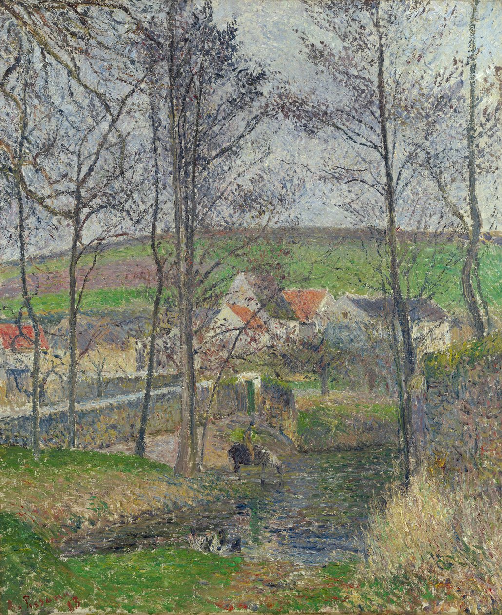 Die Ufer der Viosne in Osny bei grauem Wetter, Winter von Camille Jacob Pissarro