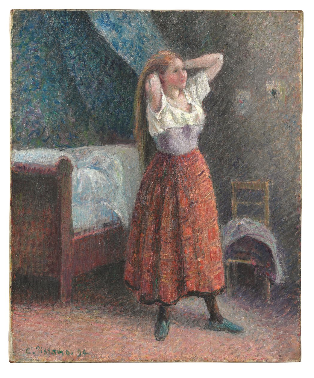 Frau beim Frisieren von Camille Pissarro