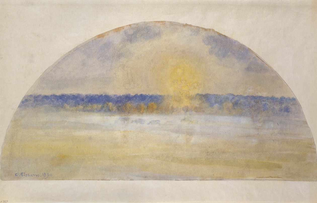 Sonnenuntergang und Nebel, Eragny, 1891 von Camille Pissarro