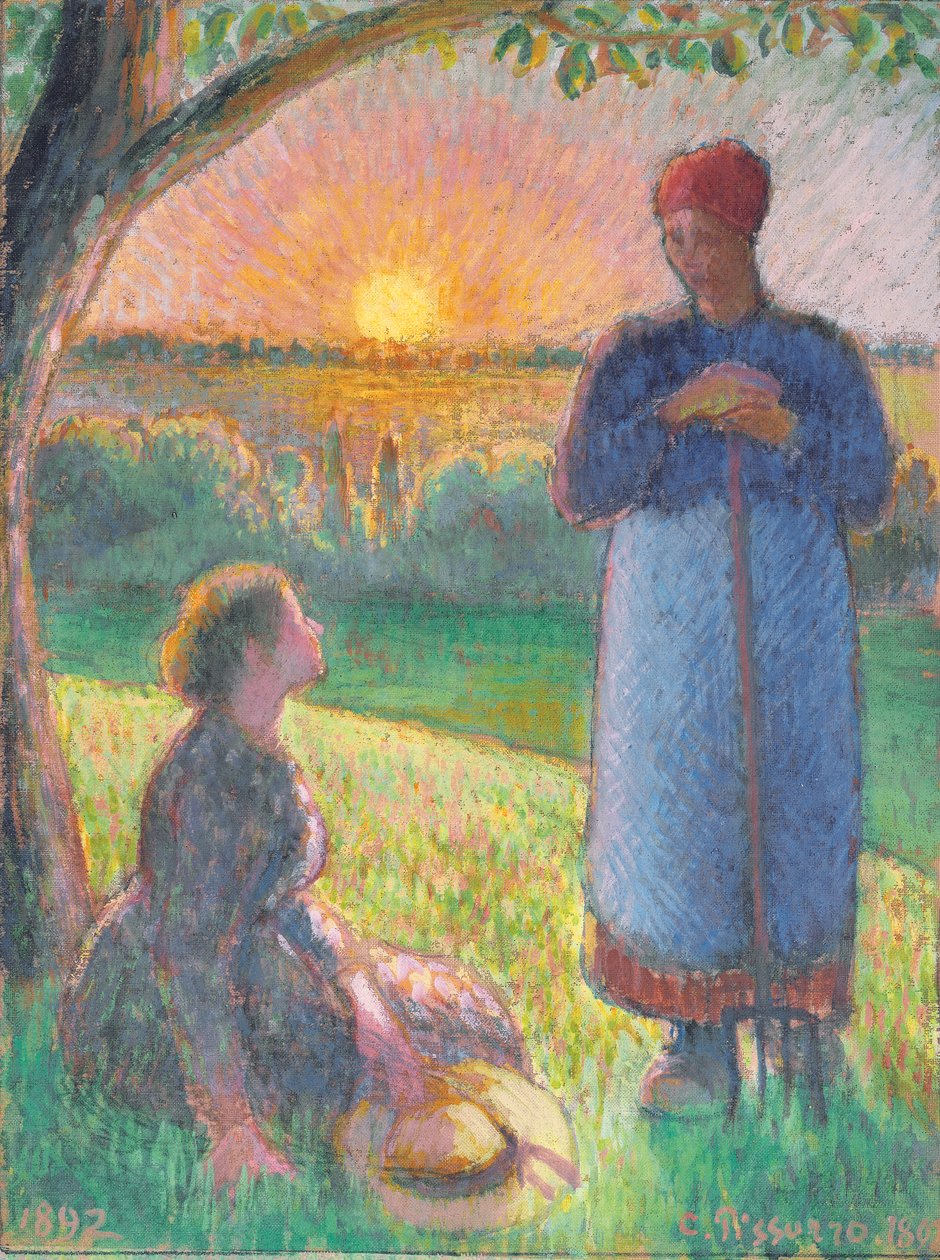 Sprechende Bauern, Sonnenuntergang, Eragny von Camille Pissarro