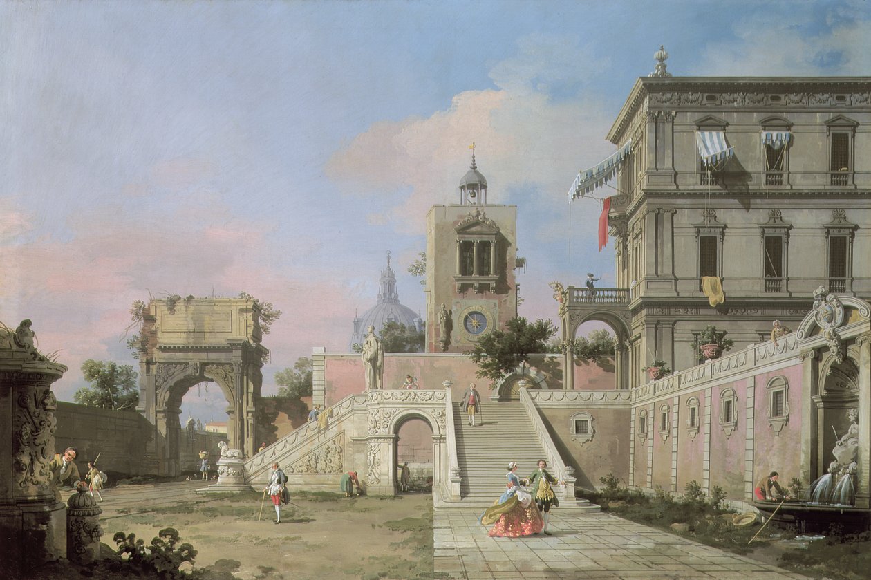 Capriccio von doppelten Treppen, die zu einem Palazzo führen, ca. 1750 von Giovanni Antonio Canal
