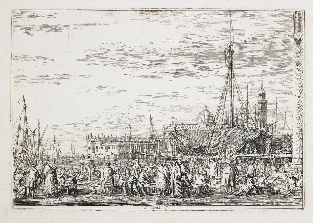 Der Markt auf dem Molo, 1740-1745 von Giovanni Antonio Canal