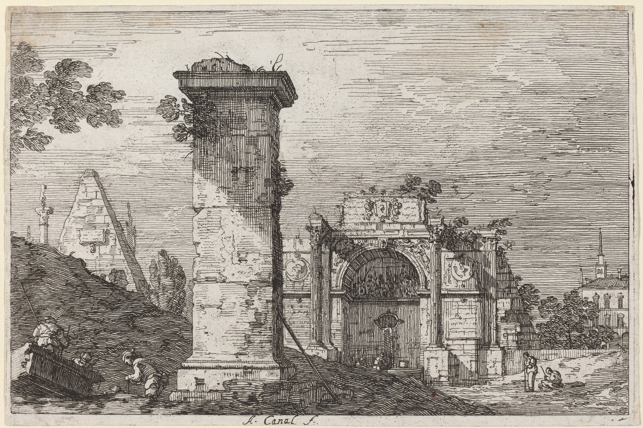 Landschaft mit Ruinenmonumenten, ca. 1735-1746 von Canaletto