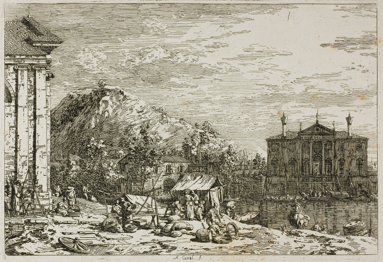 Der Markt in Dolo, aus Vedute von Canaletto