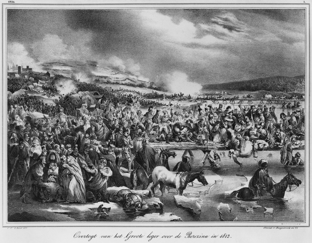 Überquerung der Beresina im November 1812, graviert von Desguerrois (19. Jahrhundert) von Carel Christian Anthony Last
