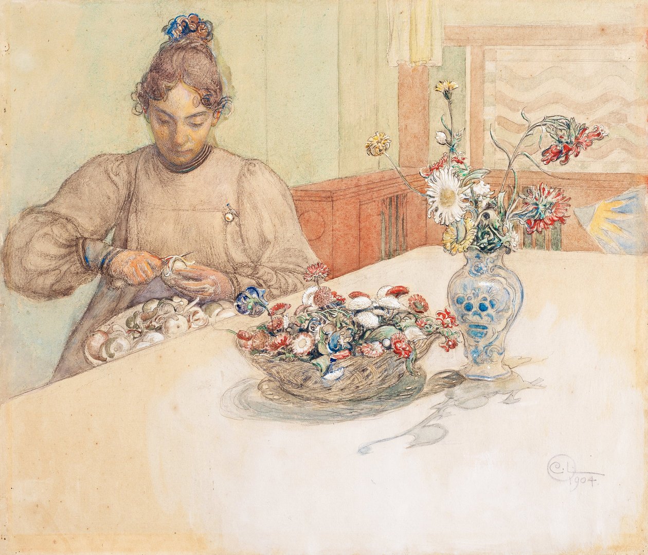 Karin schält Äpfel von Carl Larsson