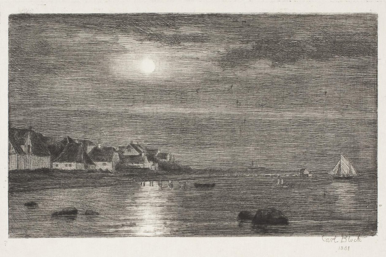 Strandpartie bei Hellebæk. Mondschein von Carl Bloch