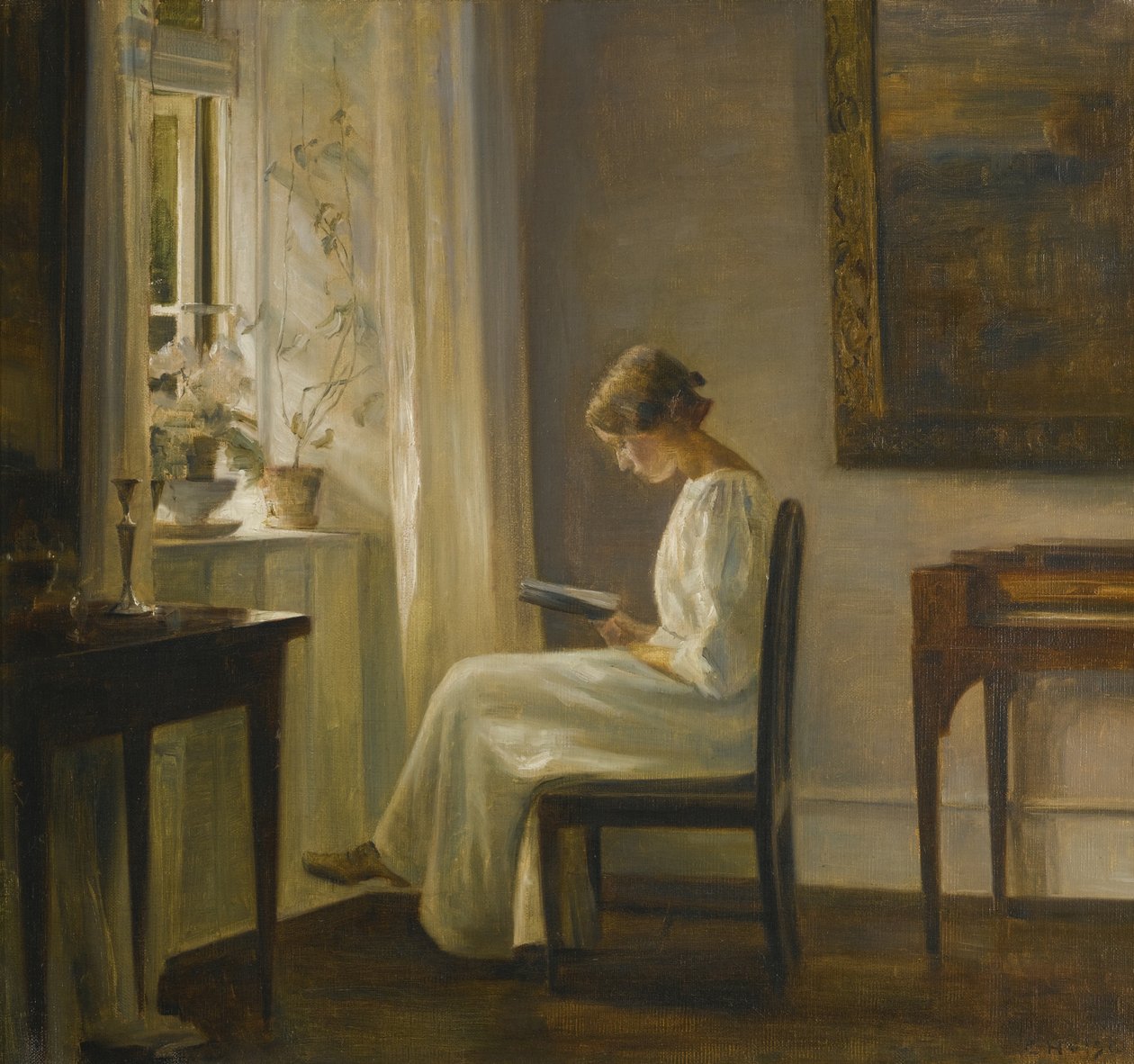 Innenraum mit einer lesenden Frau von Carl Holsoe