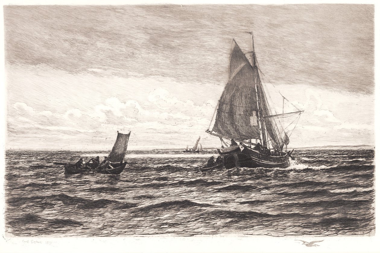Fischerboot und Ruderboote von Carl Locher