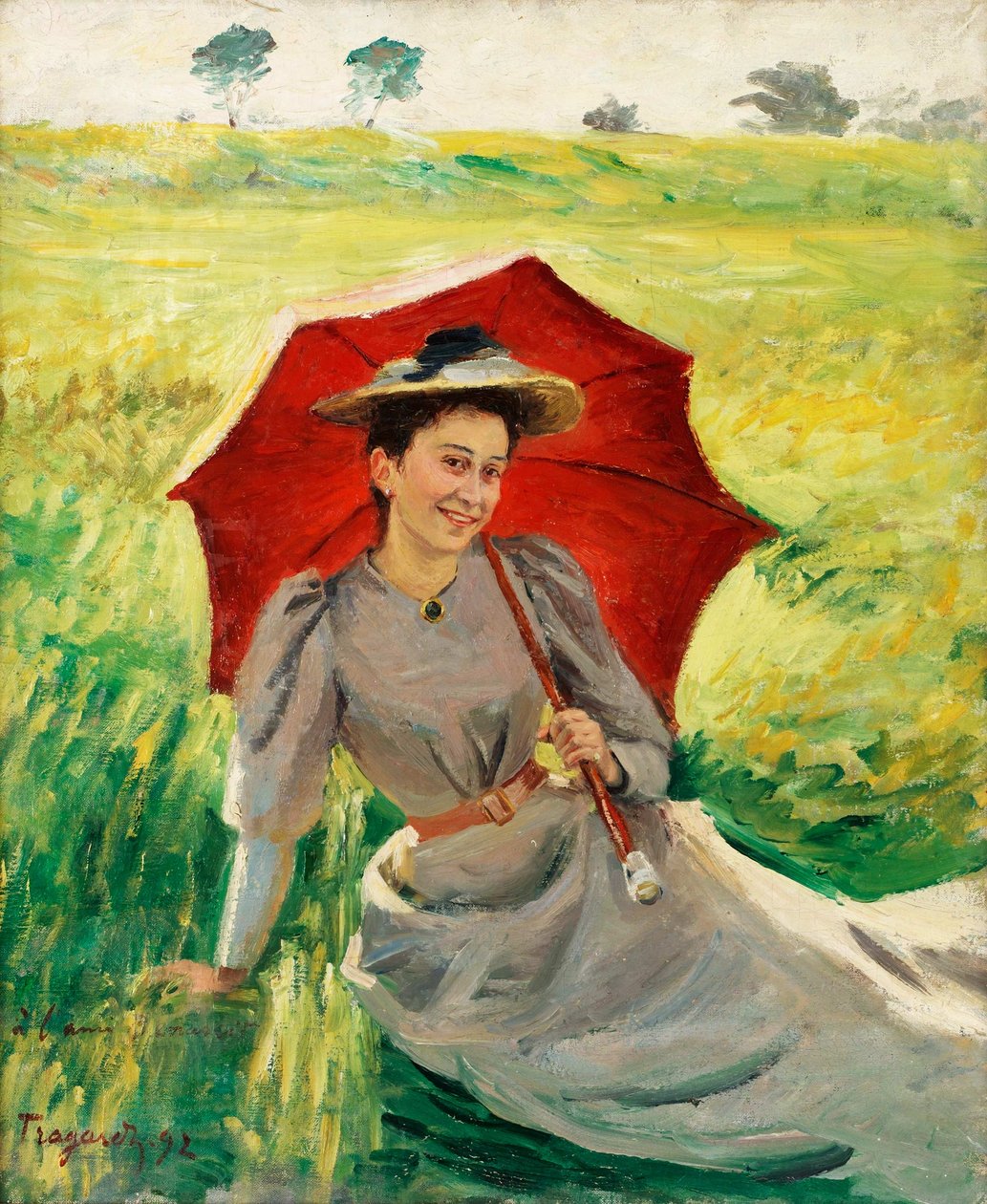 Dame mit rotem Regenschirm von Carl Tragardh