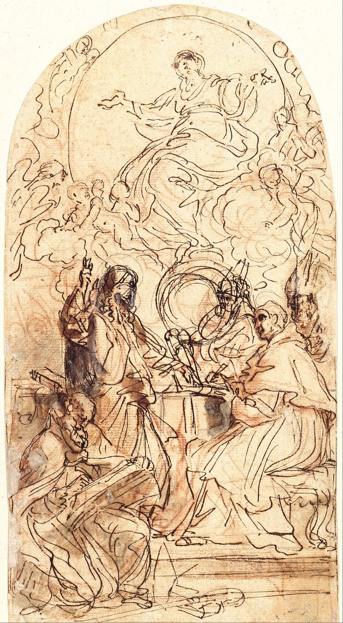Madonna auf einer Mondsichel und vier Heilige von Carlo Maratta or Maratti