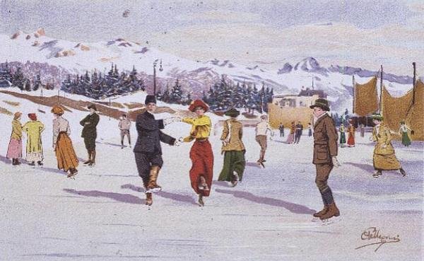 Schlittschuhläufer auf der Eisbahn von Carlo Pellegrini