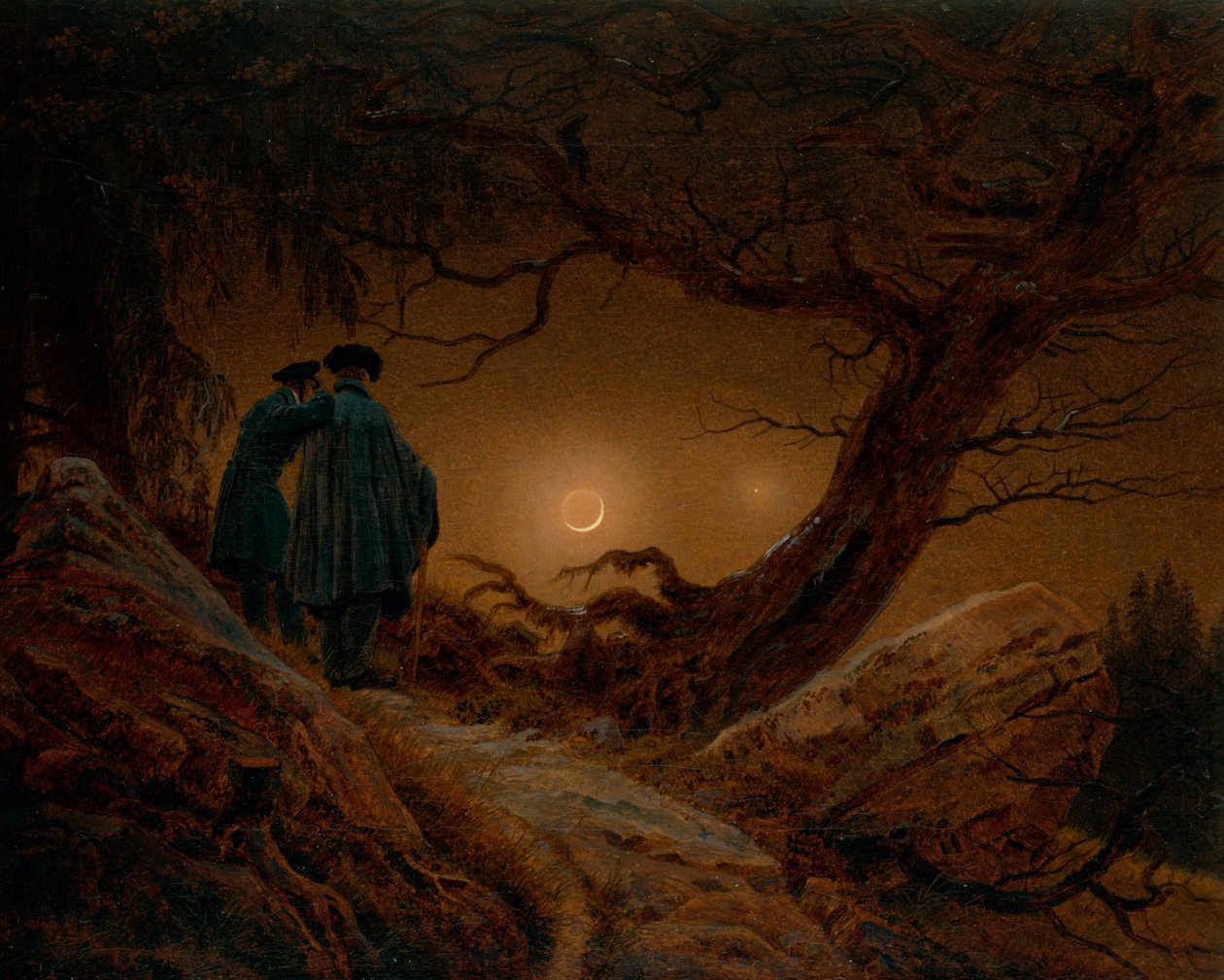 Zwei Männer betrachten den Mond von Caspar David Friedrich