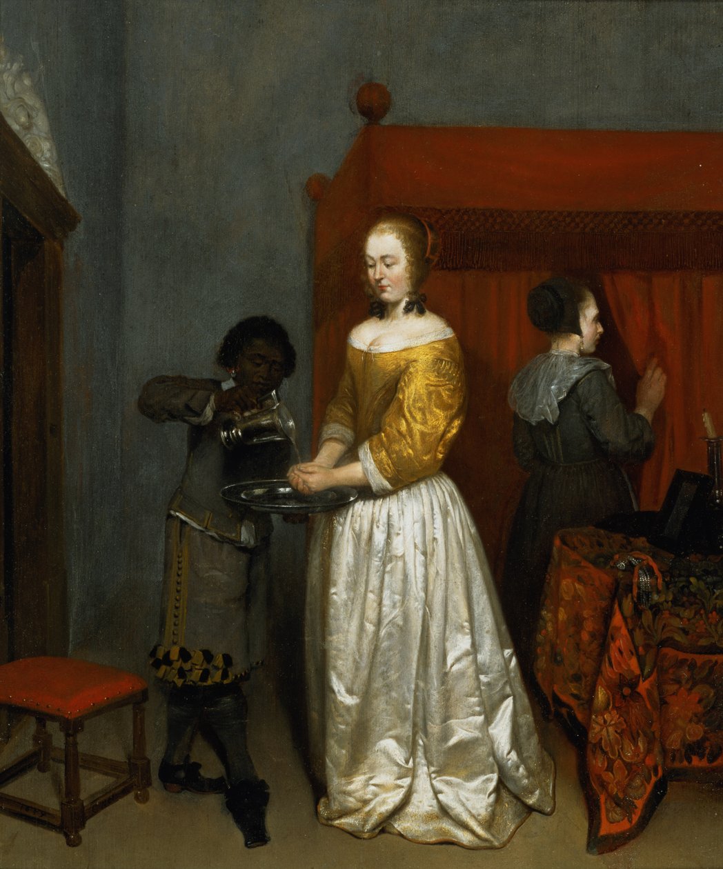 Eine Dame wäscht ihre Hände, 1657 von Caspar Netscher
