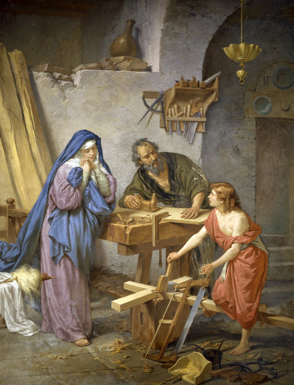 Joseph, Maria und Jesus in der Tischlerei von Cesare Maccari
