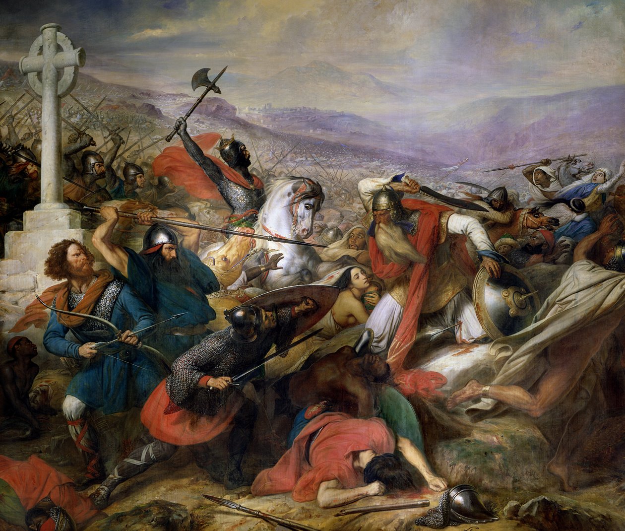 Die Schlacht von Poitiers, 25. Oktober 732, gewonnen von Karl Martell, 1837 von Carl von Steuben