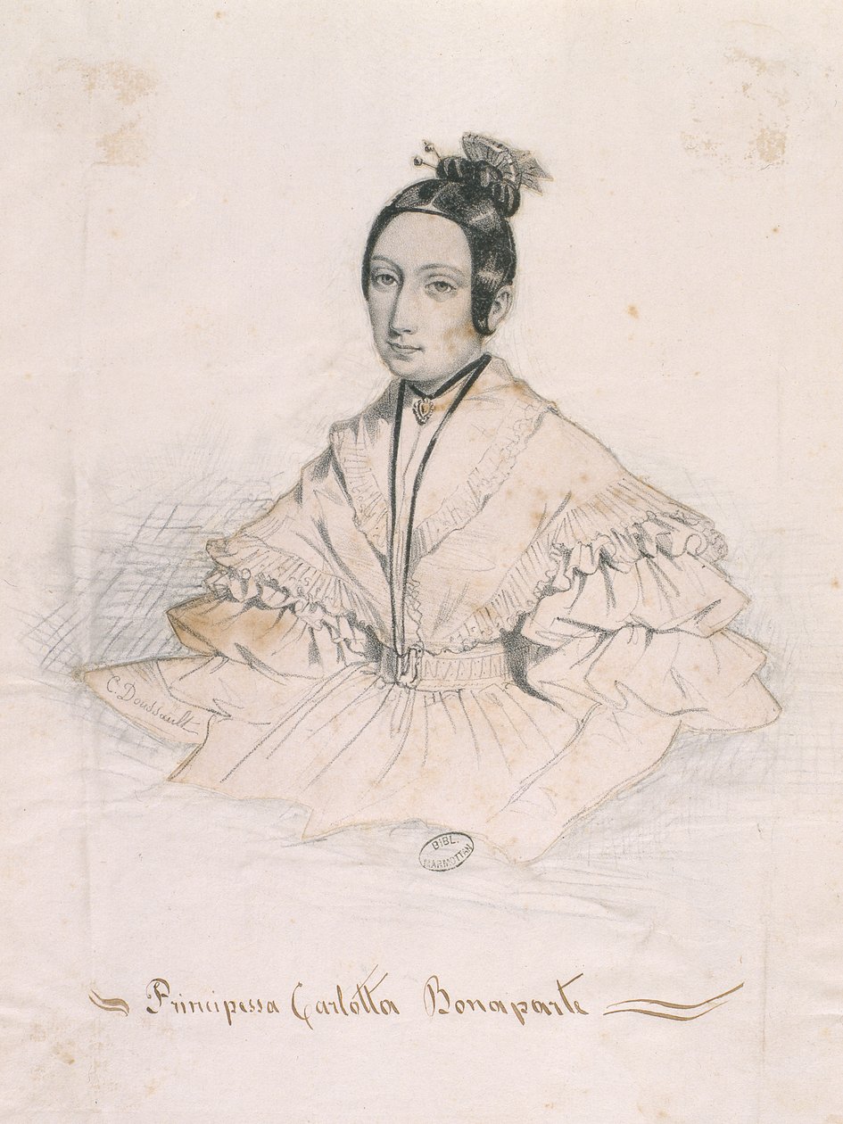 Prinzessin Carlotta Bonaparte (farbige Gravur) von Charles Doussault