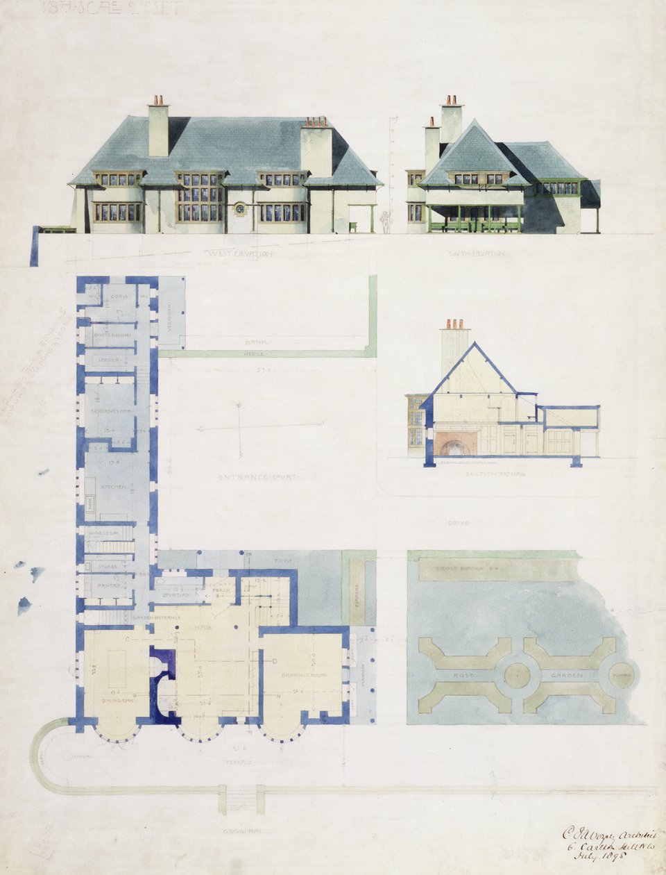 Vorgeschlagener Entwurf für Broad Leys, Windermere, für Arthur Currer Briggs Esq., 1898 von Charles Francis Annesley Voysey