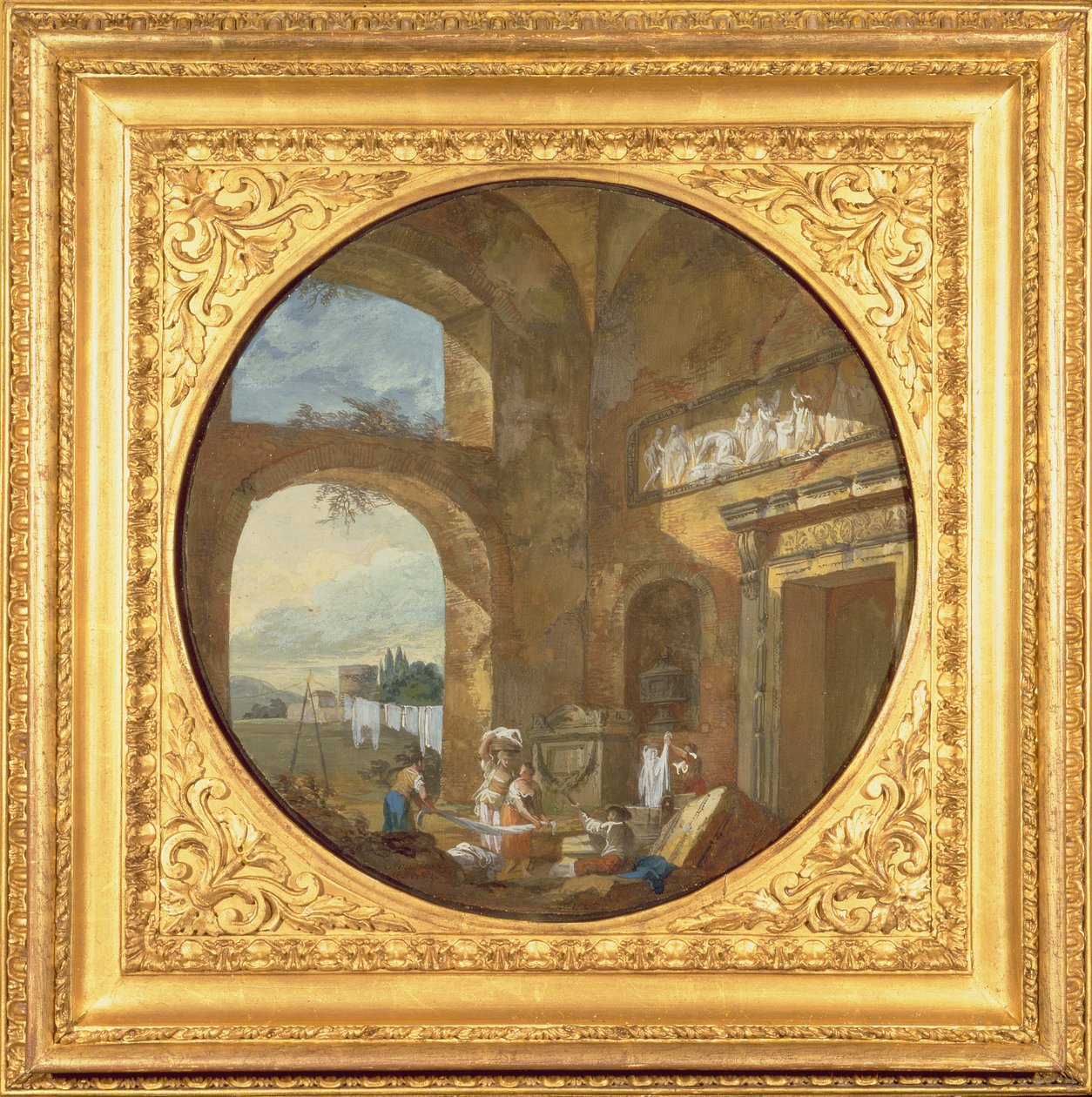 Innenraum einer antiken Ruine mit Wäscherinnen, 1763 von Charles Louis Clerisseau