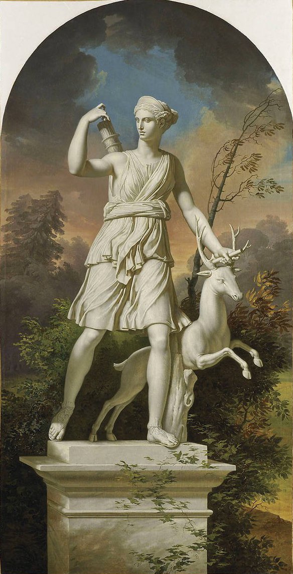 Statue der Diana die Jägerin in einer Landschaft von Charles Meynier