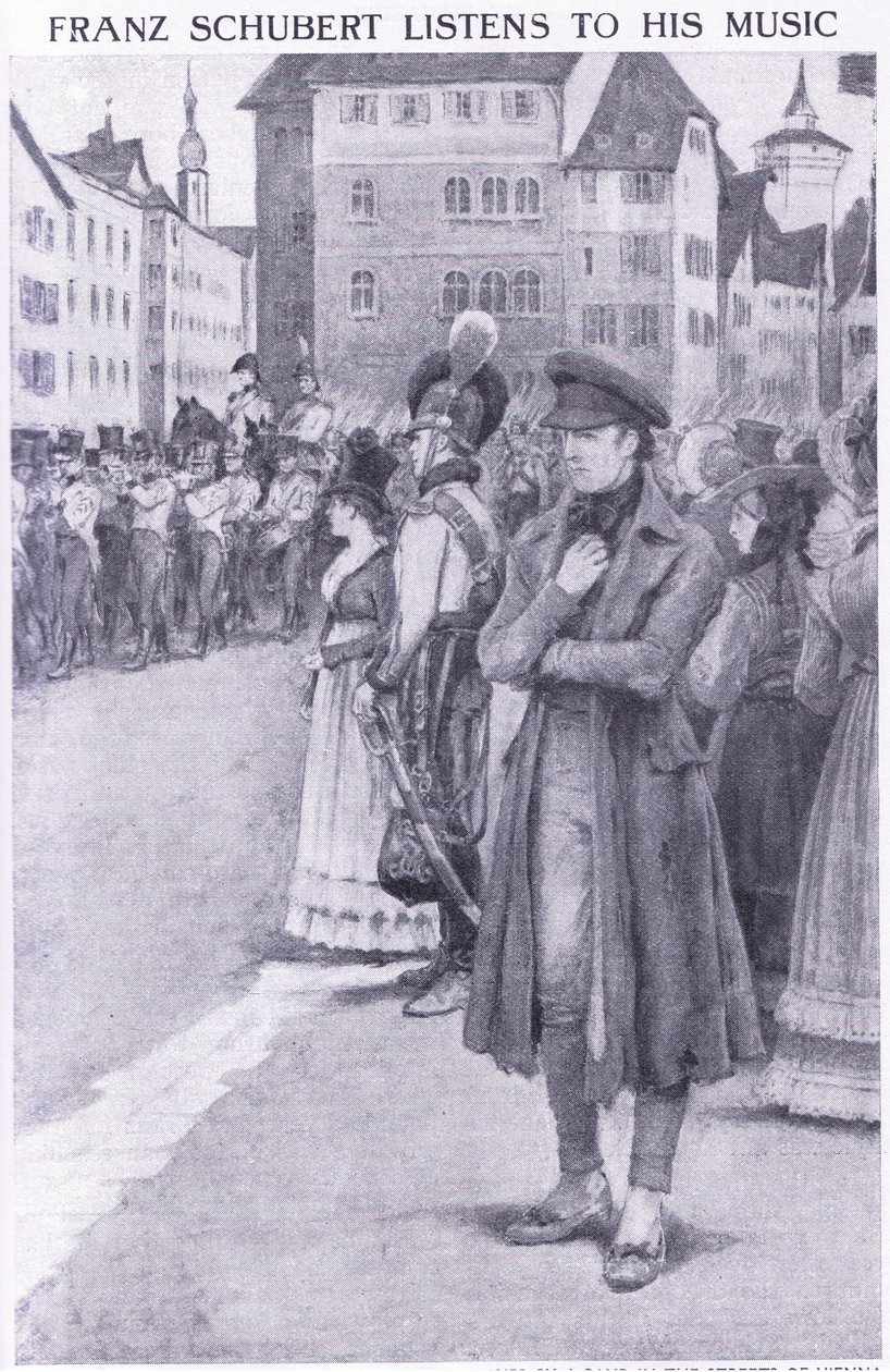 Franz Schubert hört seine Musik auf den Straßen von Wien von Charles Mills Sheldon