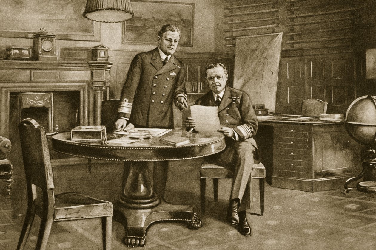 Das Nervenzentrum der Marine: Sir Eric Geddes und Sir Rosslyn Wemyss im Raum des Ersten Seelords von Charles Mills Sheldon