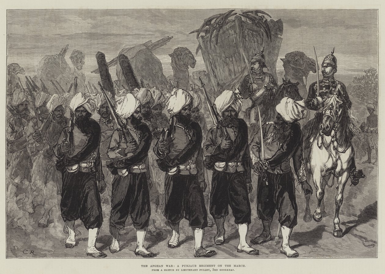 Der Afghanische Krieg, ein Punjaub-Regiment auf dem Marsch von Sir John Charles Robinson