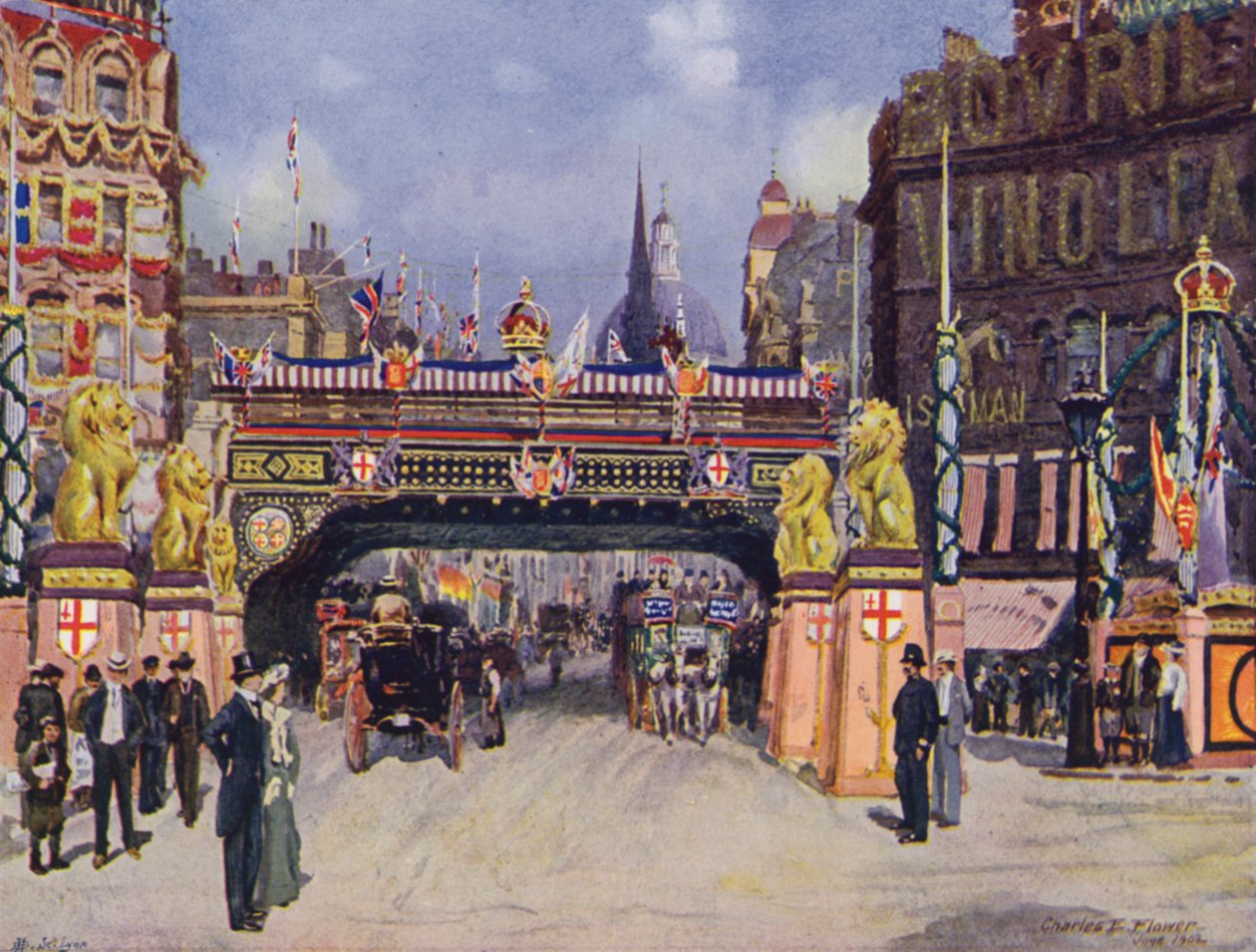 Ludgate Circus im Juni 1902 von Charles Edwin Flower