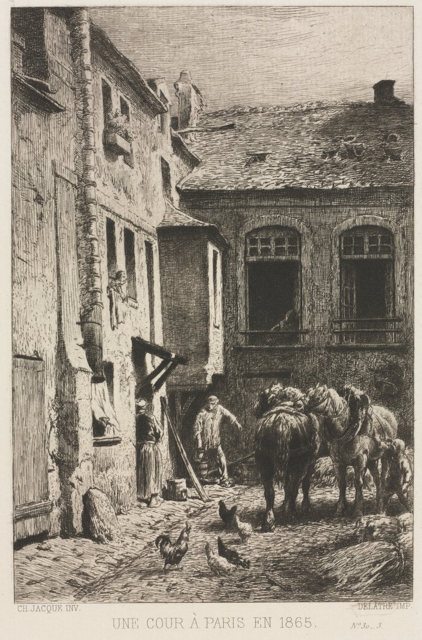 Ein Hof in Paris von Charles Emile Jacque