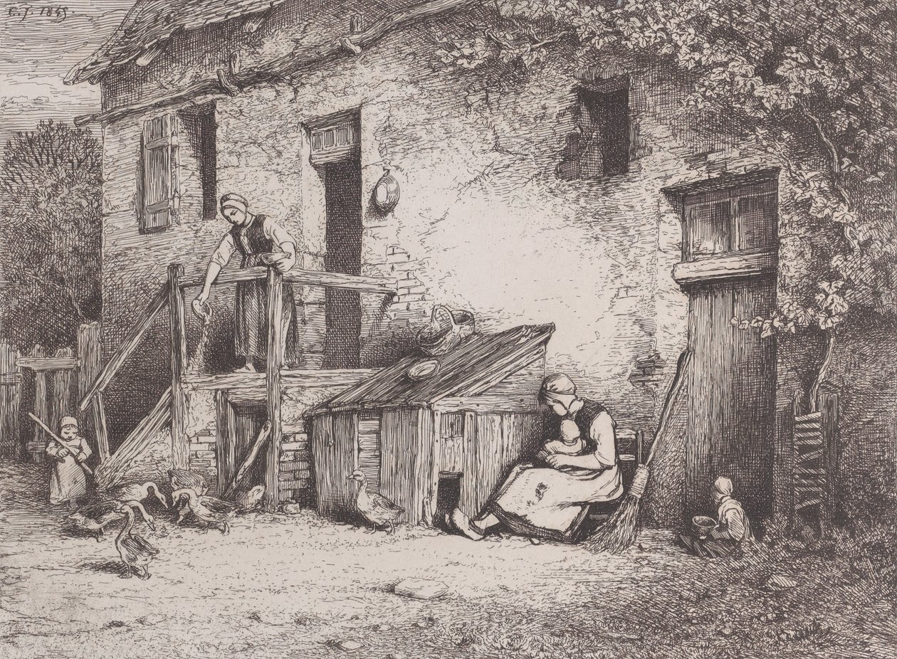 Vor dem Haus, 1845 von Charles Emile Jacque