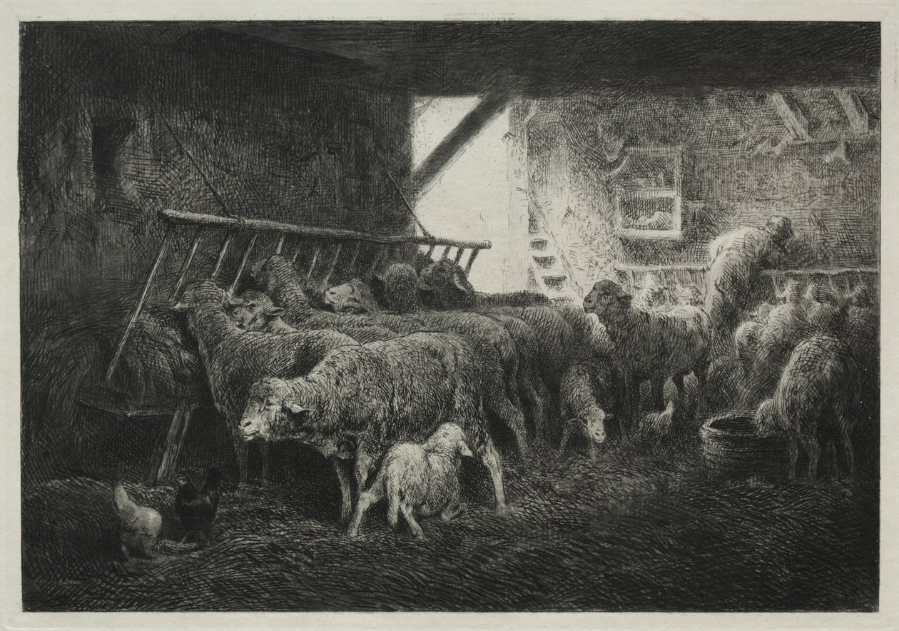 Inneres eines Schafgeheges von Charles Emile Jacque