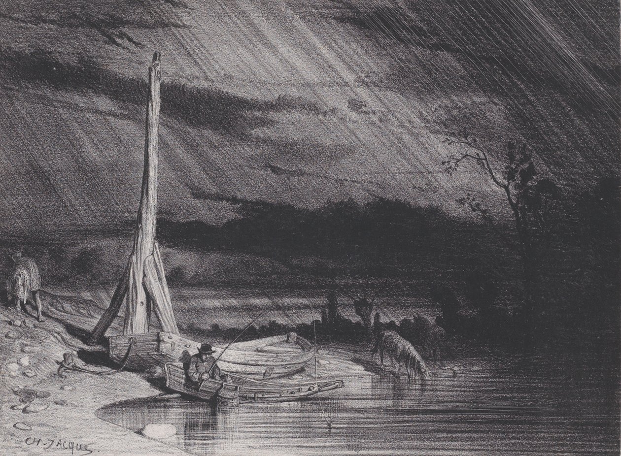 Der Fischer, Regenwetter, ca. 1853 von Charles Emile Jacque