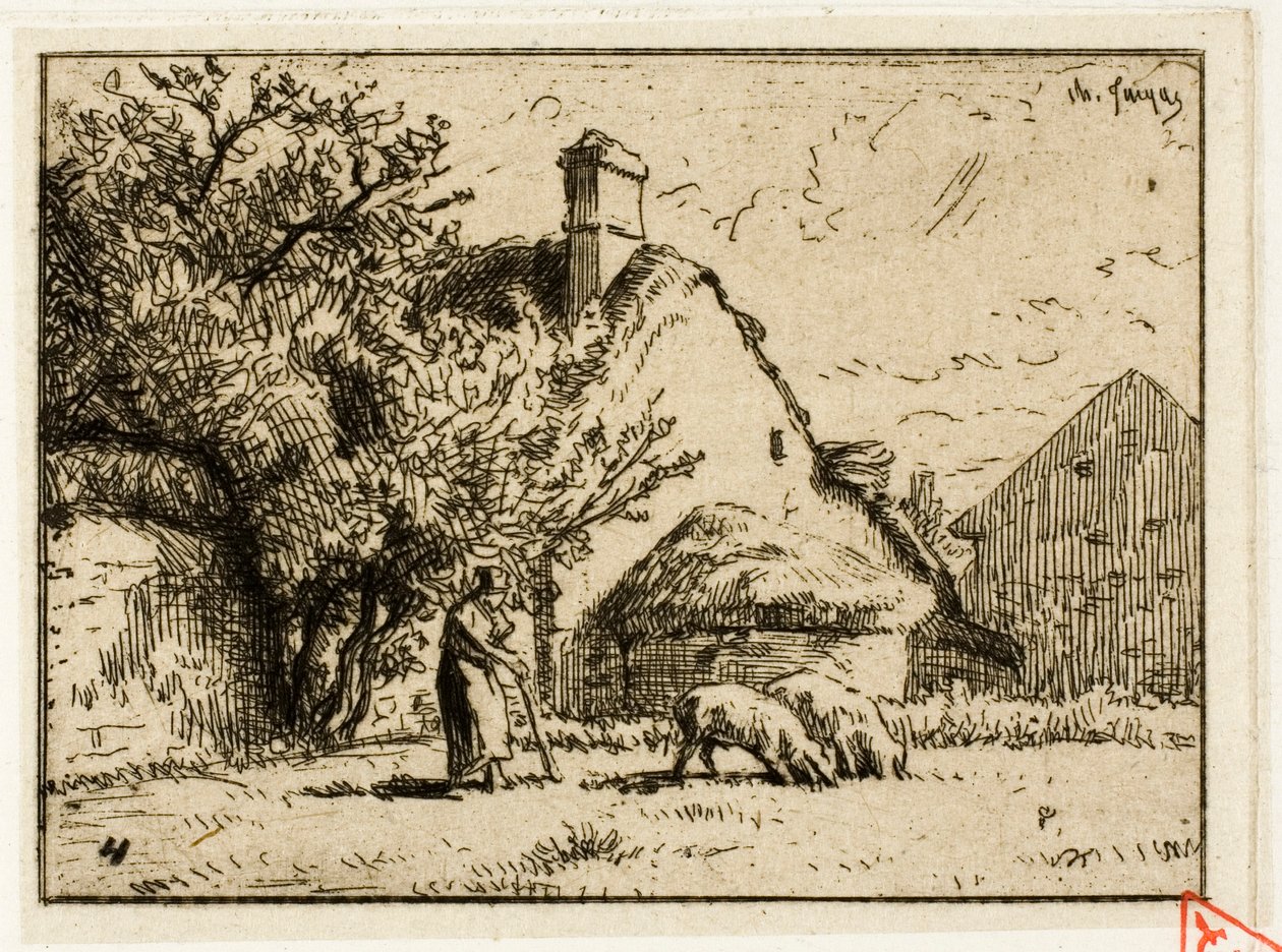 Frau pflegt zwei Schweine von Charles Emile Jacque