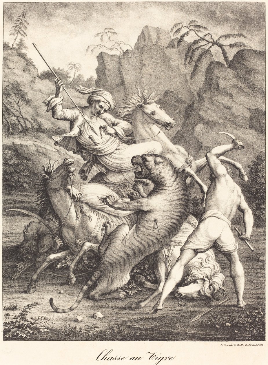 Tigerjagd von Charles Etienne Pierre Motte after Auguste Jacques Regnier