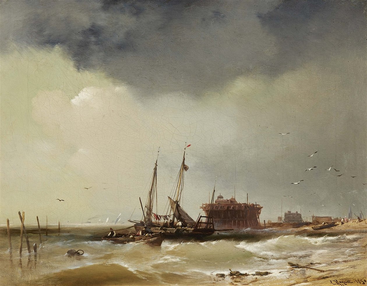 Fischerboote landen an einem Strand von Charles Hoguet