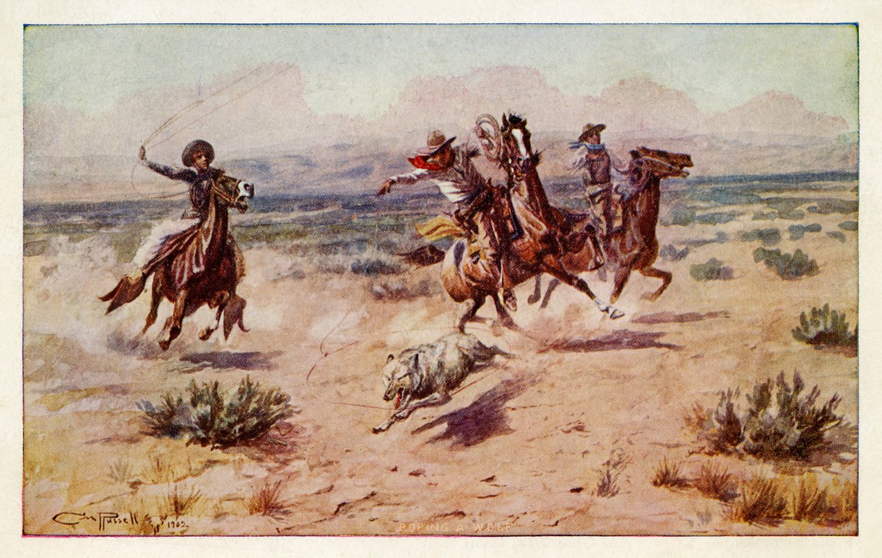 Cowboys jagen einen Präriewolf von Charles Marion Russell